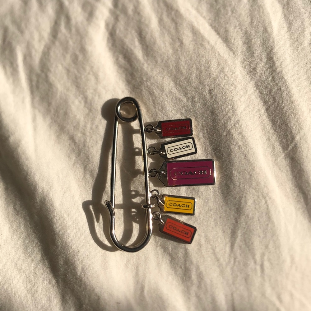 Coach Safety Pin Brooch with Hanging Tag charms